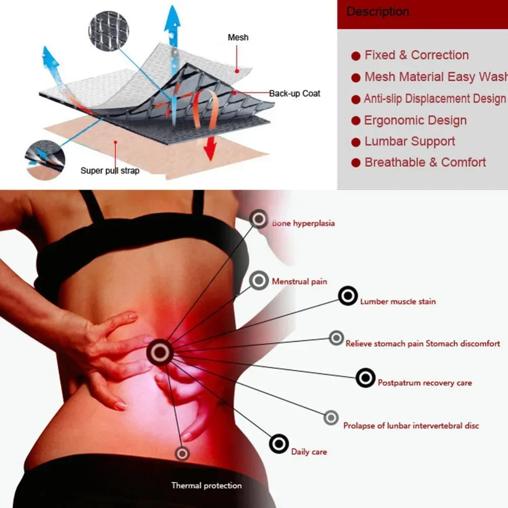 Adjustable Tourmaline Self Heating Magnetic Therapy Back Waist Support Belt